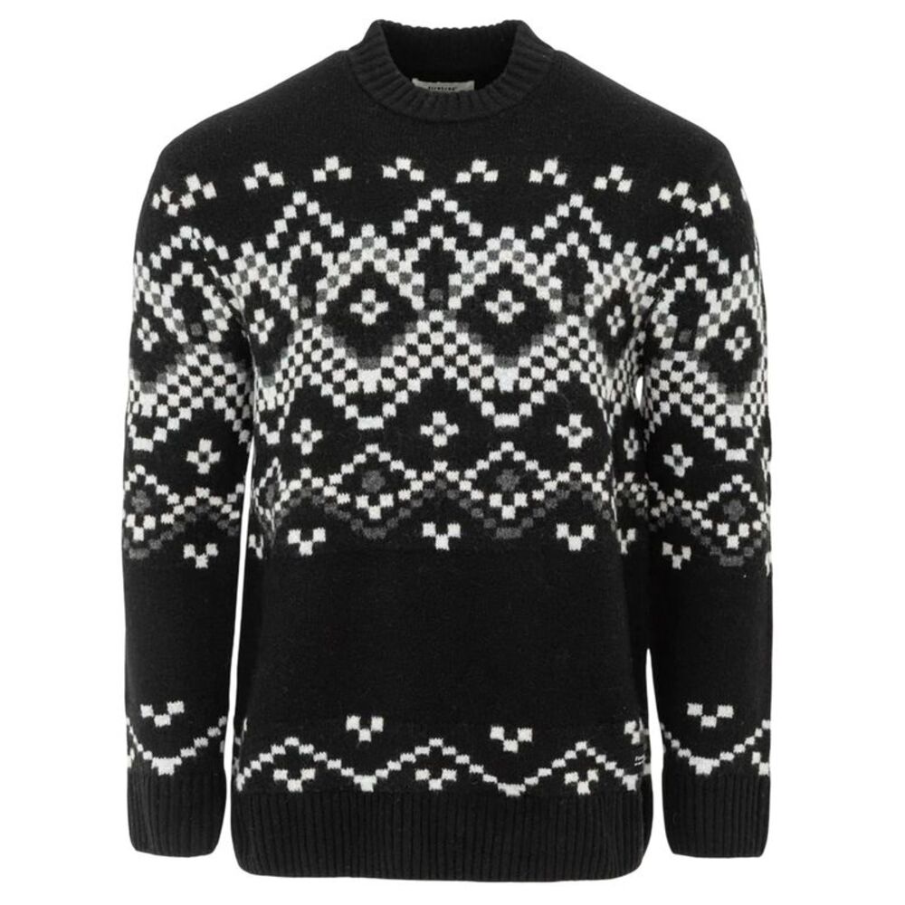 Firetrap Mens Fair Isle Polyester Blend Slim Casual Sweater / Black/Monochrome